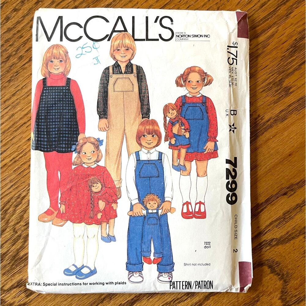 Vintage 1980s McCalls 7299 Sewing Pattern Size 2 Overalls Dress Jumper COMPLETE